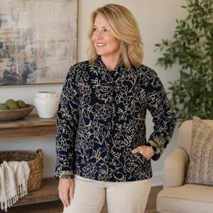 Draper's‎ & Damon's Reversible Quilted Jacket XL Navy Beige Floral NWT